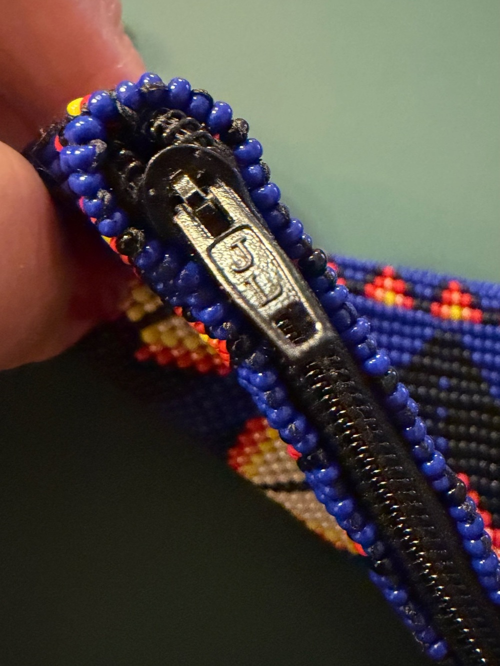 Handbeaded Blue Tribal Zip Wallet - Picture 3 of 8